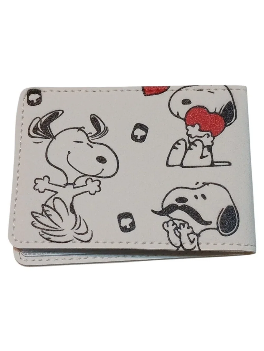 Peanuts - Vinyl White Wallet Snoopy & Friends ,2 ID Windows, 8 Card /Photo Slotd
